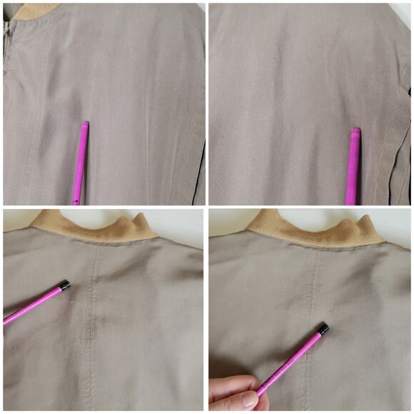 Vintage Genelli Bomber Jacket XL Pure Silk Tan Full Zip Ribbed Cuffs Lined Retro - Picture 4 of 7